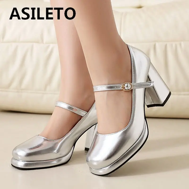

ASILETO 2025 Mary Janes Women Pumps Round Toe Chunky Heels 8cm Platform Buckle Strap Plus Size 41 42 43 Dating Fashion Shoes