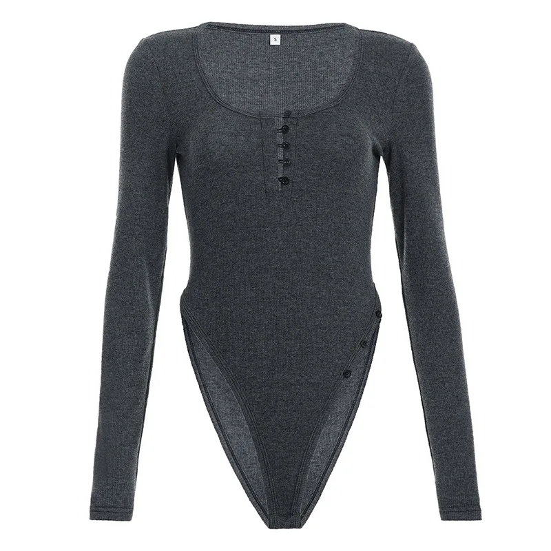 ملابس نسائية مثيرة من DSMTRC ذات قصة منخفضة وياقة مربعة ملابس Y2K ملابس علوية للجسم رمادية متينة بأزرار علوية محبوكة عالية الخصر #6