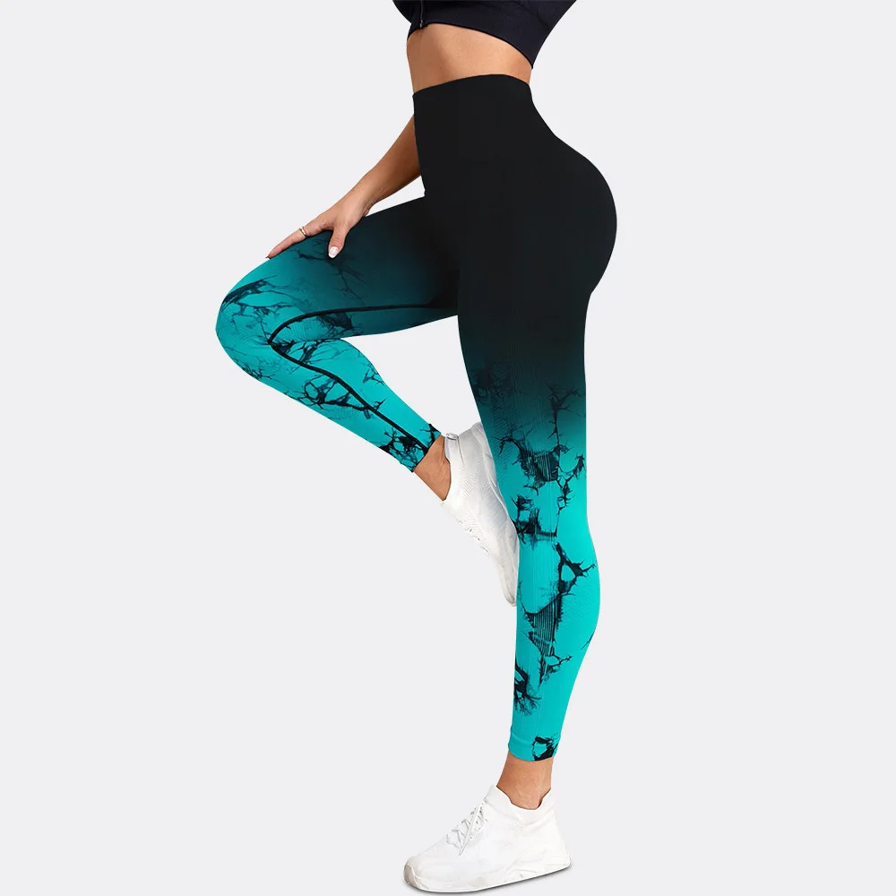 Gradient Tie Dye Yoga Pants Seamless Women\'s Running and Sports Pants High Waist and Hip Lifting Fitness Clothes Elastic Tight P