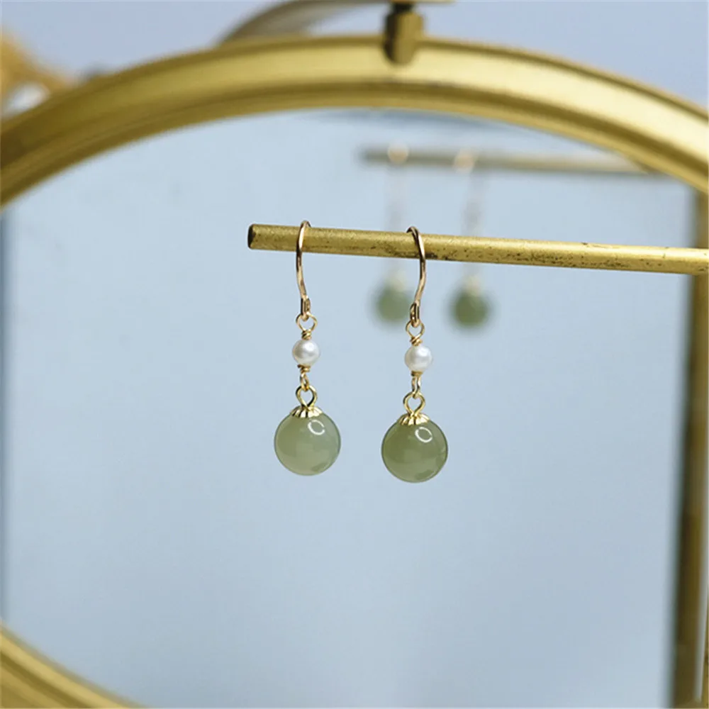 

Hand-made Natural Hetian Jade Pearl Earrings 14k Gold Filled Ear Hooks Gentle Fresh Female Jewelry For Birthday Party Occasion