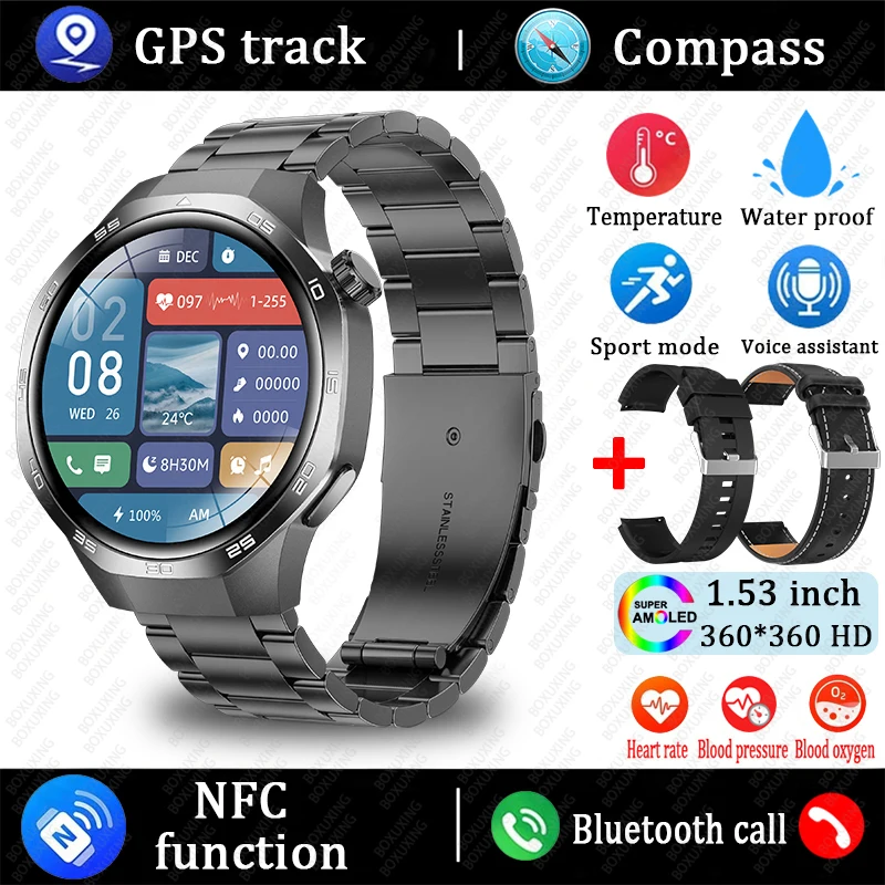 2025 New For Huawei Xiaomi GT5 Pro Smart Watch Men AMOLED HD Screen GPS NFC Heart Rate Bluetooth Call IP68 Waterproof SmartWatch