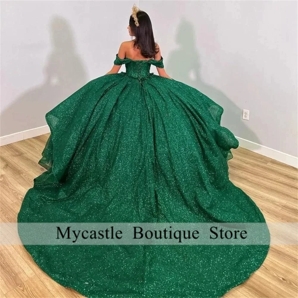 Groene Kristal Uit De Schouder Quinceanera Jurk 2025, Aangepaste Applicaties Sweet 16 Jurk Verjaardag Jurk Vestidos De 15 Años