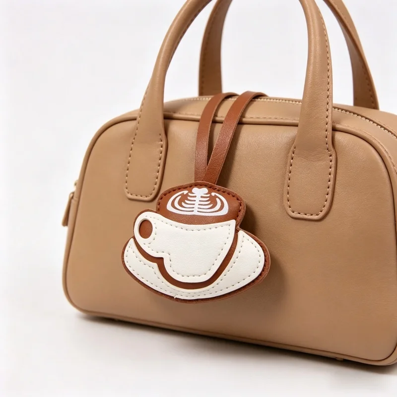 Adorable Creative Coffee Cup Charm Pendant Ornament PU Leather Material Women's Bag Accessory Exquisite Style Key Chains