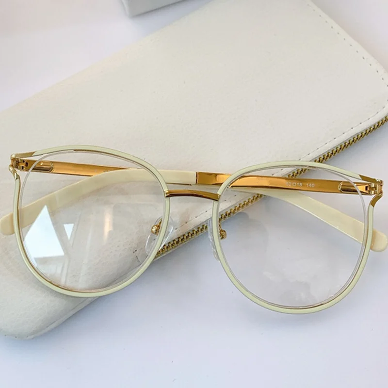 Fashion Women Big Cateye Frame for Glasses No Resin Lens126 Lovely Round Hollow Desig Prescription EyewearPlank Metal Fullrim