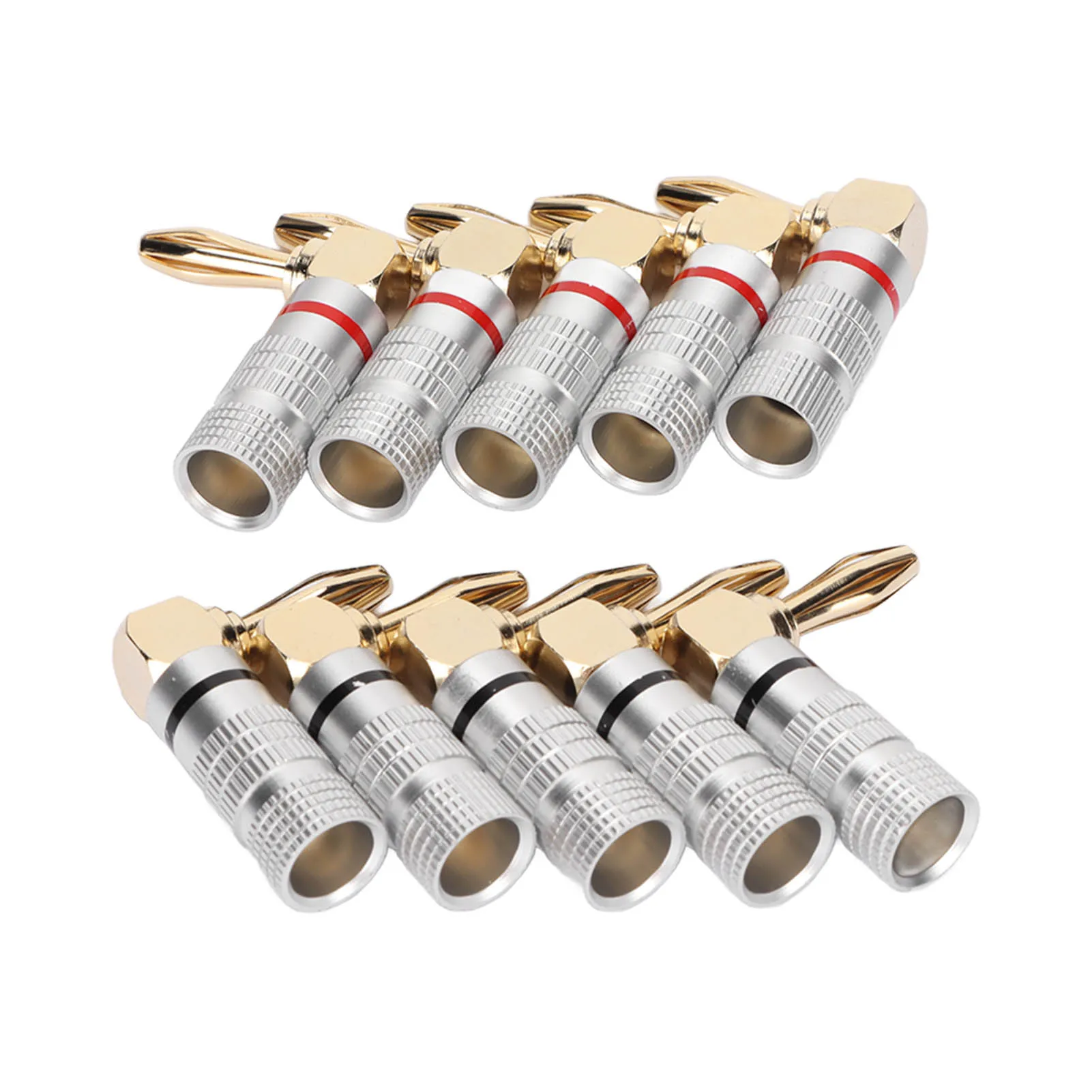 5 Pairs Sound Banana Plugs 24K Copper Gold Plated Aluminum Case Right Angle Banana Plug for 4mm Speaker Cable Sound Jack