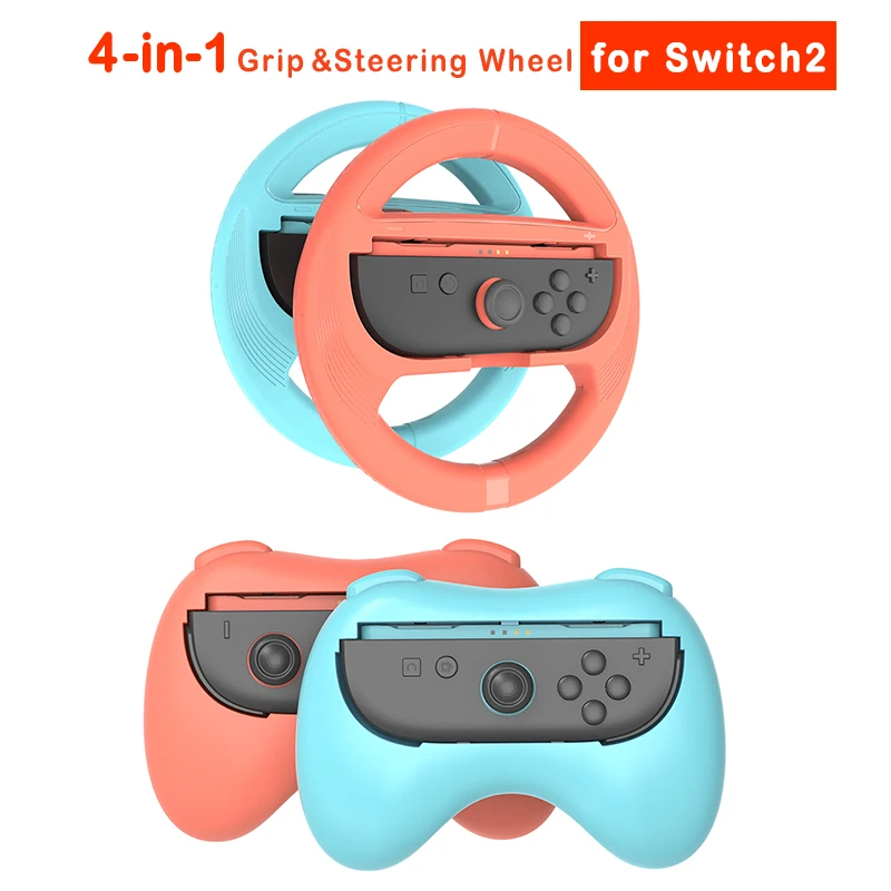 For Switch 2 Gamepad 4 IN 1 Hand Grips And Racing Steering Wheels Handle Controller Left Right Bracket Stand Holder For JoyCon