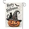 Happy Halloween Garden Flag 12 x 18 Inch Double Sided Funny Black Cat Witch Ghost Pumpkin Holiday Yard Outdoor Decorations jjp