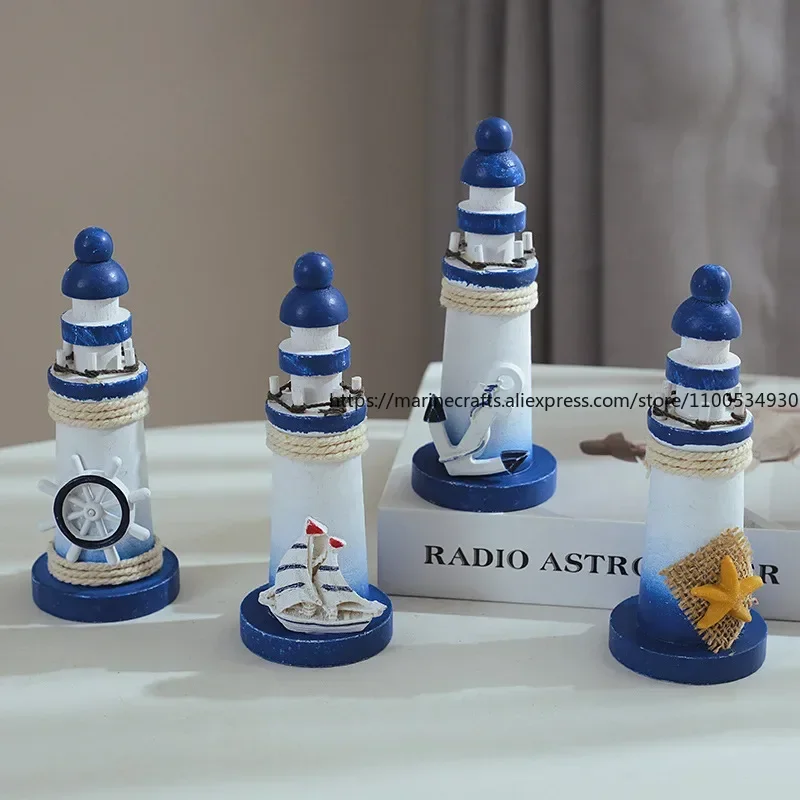 

4PCS Ocean Wooden Mini Lighthouse Mediterranean Style Crafts Ocean Lighthouse Ornaments Ornaments Seaside Souvenirs