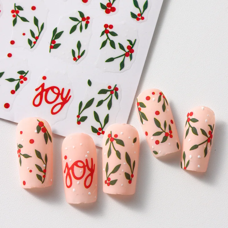 2pcs Christmas Holly Nail Art Stickers Xmas Flower Leaf Designs Jolly New Year Winter Adhesive Decals Sliders Decoration
