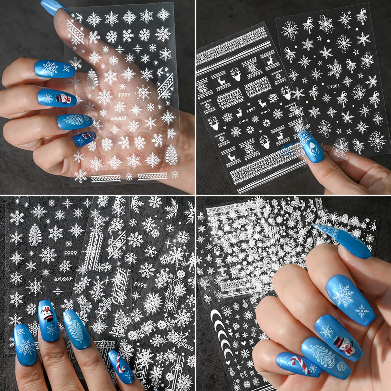 10 Blatt Winter-Schneeflocken-Nagelaufkleber, Schnee-Design, selbstklebende Nagelkunst-Abziehbilder für Weihnachtsfeiernägel