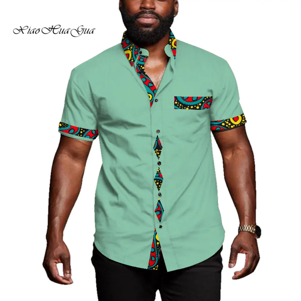 African Clothes for Causal Party Men Short Sleeve Shirts Tops Dashiki Men Riche African Print Top Shirt for Men WYN723