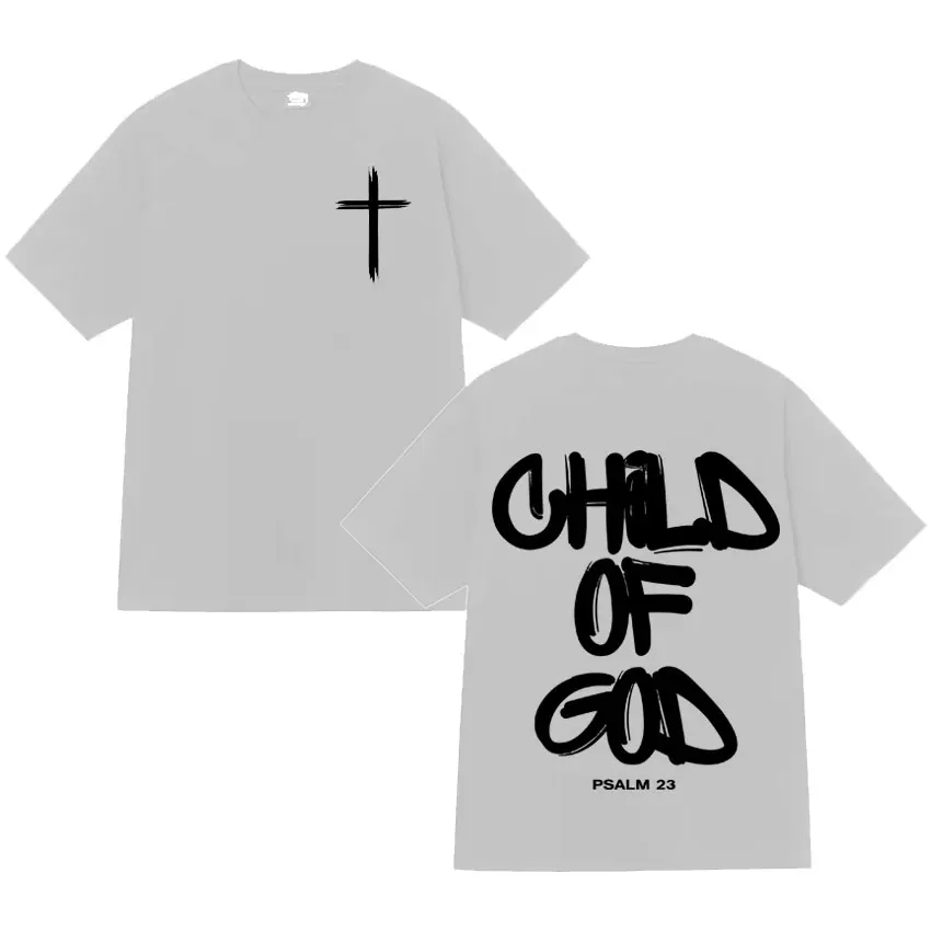 Gotteskind Doppelseitiges Kreuz T-Shirt Pinselschrift Psalm 23 Glaube Unisex Übergroßes Christliches T-Shirt Schwarz Weiß 2 Farben – Detail 7