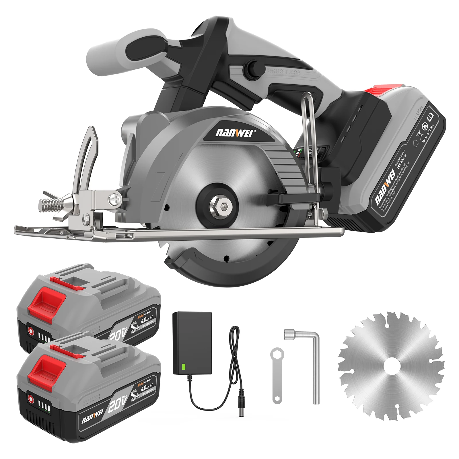 

For 5-inch Electric Circular Saw Brushless Motor 125mm Blade Diameter 20V 11000RPM 45 Max Cutting Depth 4.0AH*2 Battery
