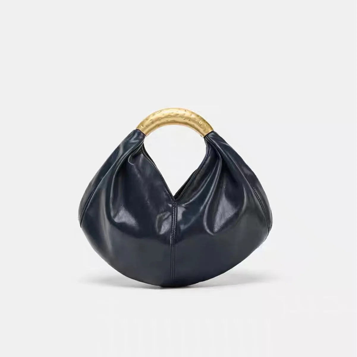 

Luxury Leather Hobo Bag Stylish Gold Ring Top-handle Shoulder Bag Elegant Ruched Design Crossbody Bag Women Party Anquet Handbag