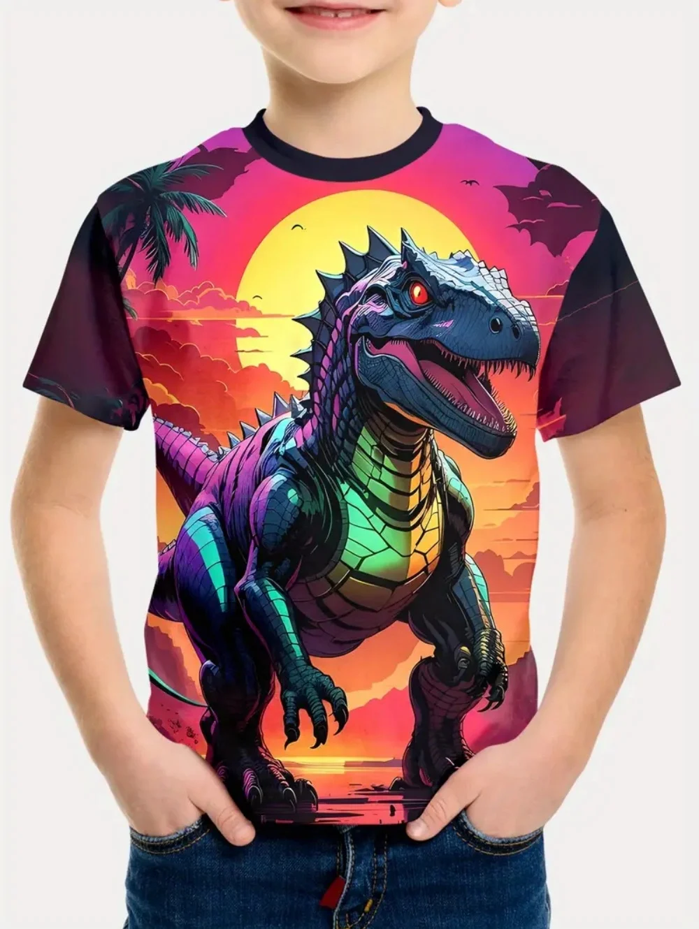 Meninos crianças roupas 3d impressão dos desenhos animados dinossauro gráfico t camisas moda verão streetwear o-pescoço manga curta camisetas para meninos Meninos crianças roupas 3d impressão dos desenhos animados dinossauro gráfico t camisas moda verão streetwear o-pescoço manga curta camisetas para meninos