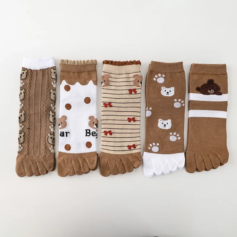 

Women Cotton Five-finger Socks Ladies Socks Cartoon Cute Split Toe Socks Set