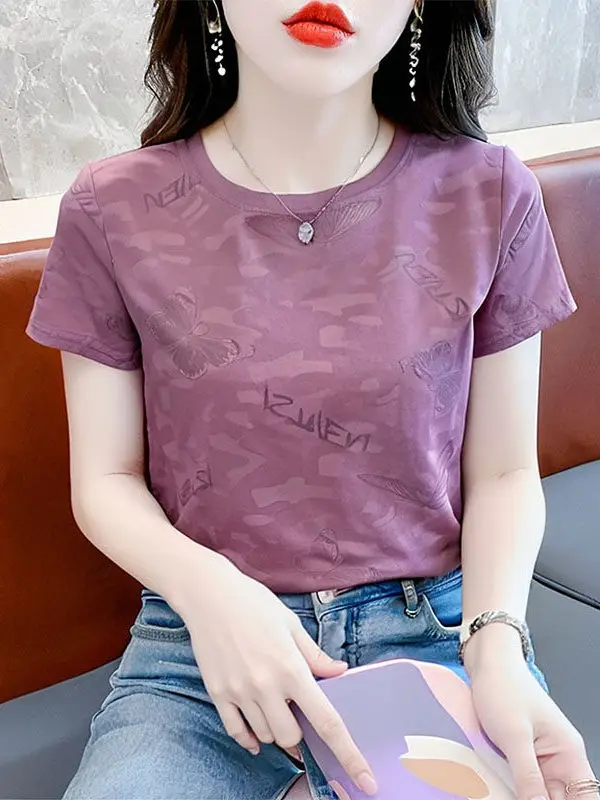 

Модная женская футболка из чистого хлопка с принтом, круглым вырезом, короткими рукавами, летняя, с защитой от ультрафиолета, из полиэфирного волокна, свободного кроя