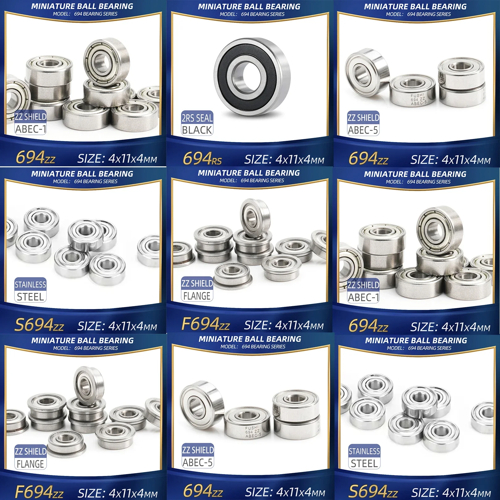 

FUSHI 694 ZZ подшипник 4x11x4 мм 10 шт. 694ZZ RS 2RS фланцевые подшипники наконечника для прочных промышленных двигателей высокая скорость