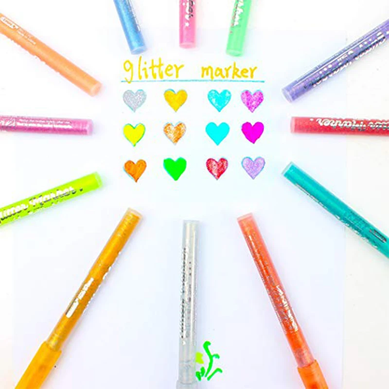 Markers Glitter Pens Set Coloring Pens Painting Art Markers Highlighters for DIY Card Making Drawing Coloring Photo Album Birthd