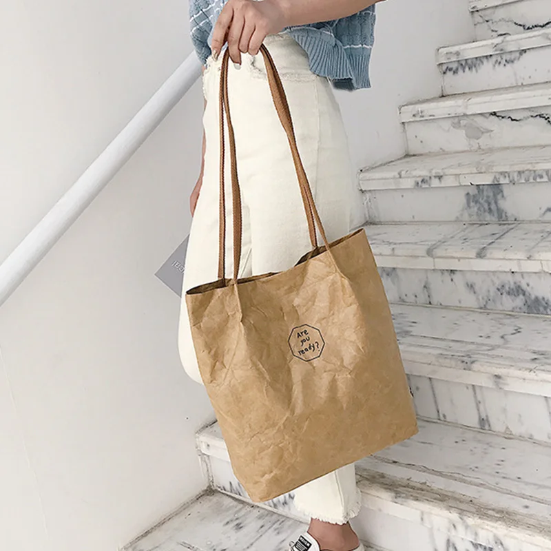 Business Messenger Bag Casual Bag Ladies Retro Kraft Paper Splash-Proof Shoulder Bag Solid Color Letter Handbag