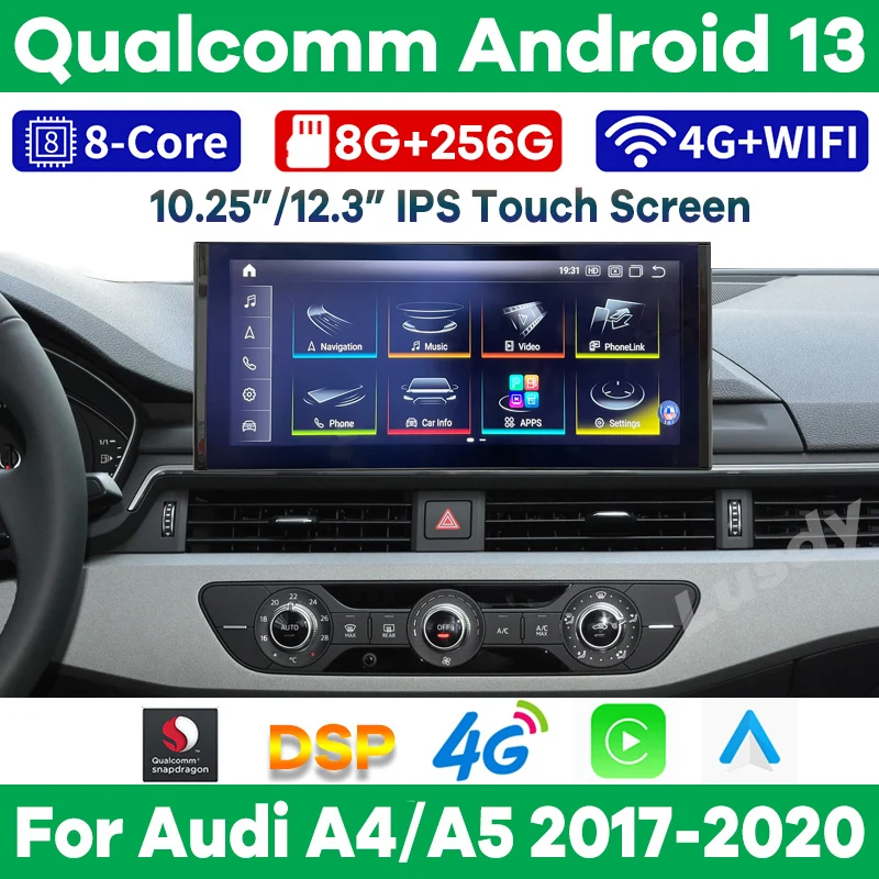 

НОВЫЙ автомобильный видеоплеер Qualcomm 8 + 256G Android 13 для Audi A4 B9 A5 2017-2020, авторадио, GPS-навигация, стерео, CarPlay, экран