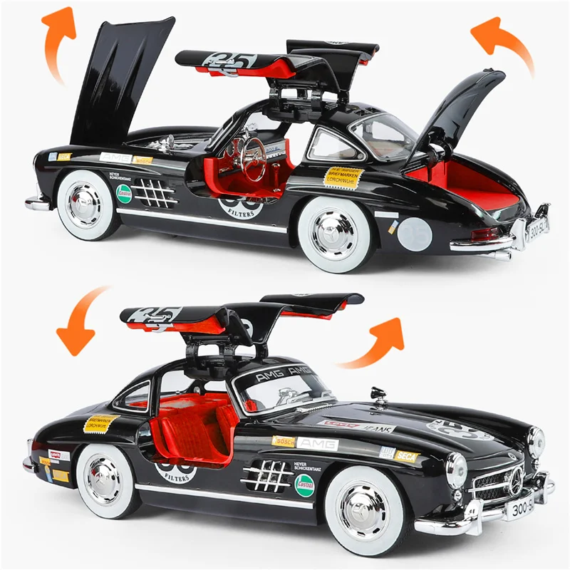 Coche deportivo de aleación Vintage 1:18 300SL, modelo de Metal fundido a presión, vehículo Retro clásico, modelo de coche, simulación de sonido y luz, juguete para regalo para niños