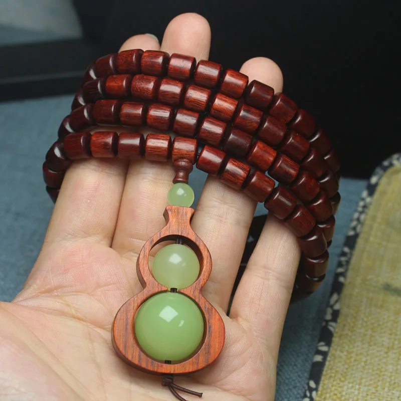 Zambia Red Sandalwood Barrel Beads Bracelet Band Luminous Gourd 108Pterocarpus Santalinus PCs Beads Rosary Manufacturer Wholesal