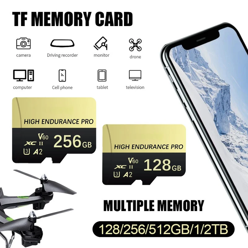 NUEVA Tarjeta de Memoria de 1TB Clase 10 de Alta Velocidad, Tarjetas Flash TF para Video Ultra-HD 4K, 2TB 256GB 128GB 64GB, Tarjeta TF para Teléfonos, Cámaras y Drones 3