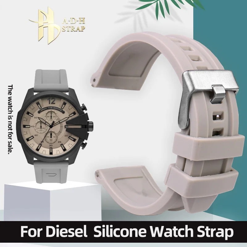 Large Waterproof Silicone Watch Strap For Diesel DZ4496 DZ4323 DZ4378 DZ4318 Rubber Watch Strap 24 26 28MM Men\'s Watch Band Sof