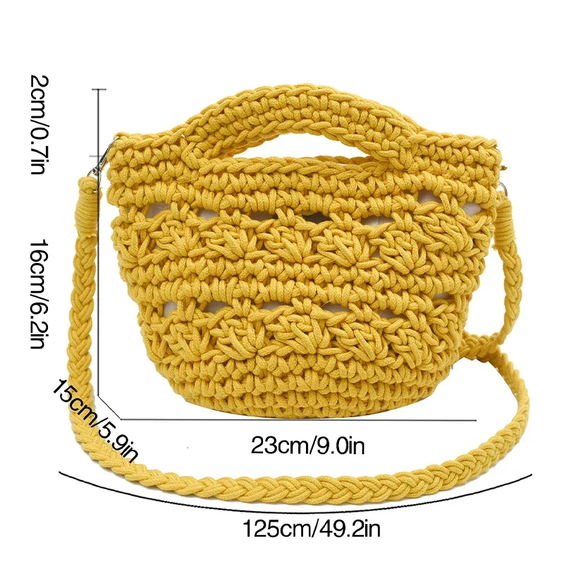 Women\'s Crochet Bag Shoulder Crossbody Handbag Braided 	 Handmade Woven Bag Casual Lady Fashion Small Rope Bag 2025 New