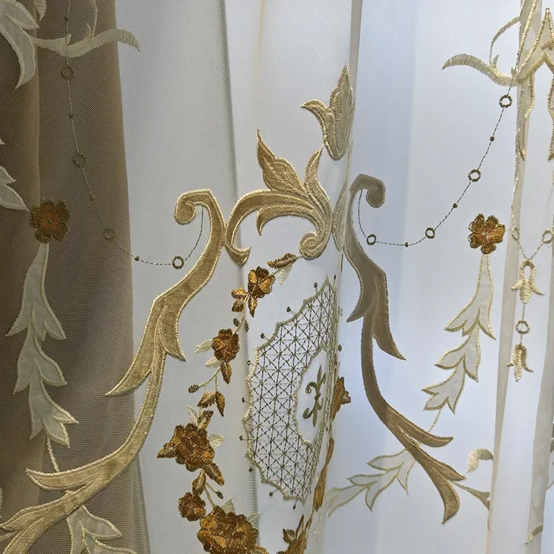 

European-style Curtains Luxury High-end Living Room Bedroom High Blackout Embroidery Tassel Bedroom Light Luxury Floor