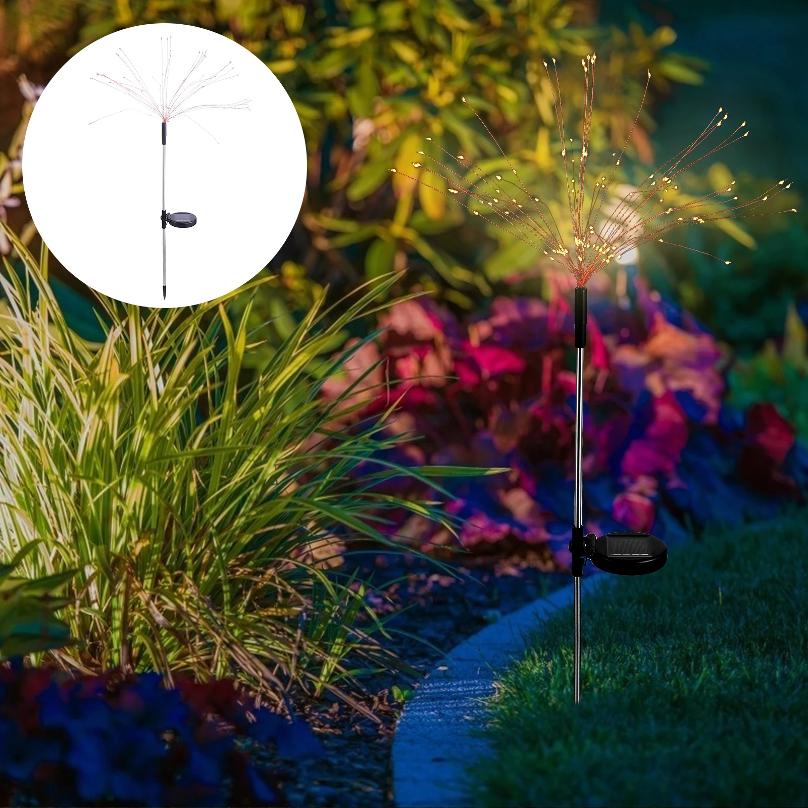 

1pc Solar String Lights Outdoor Dandelion Lamp Waterproof Led Landscape Lighting Garden Lawn Decor Ground Plug Lamp Polysilicon