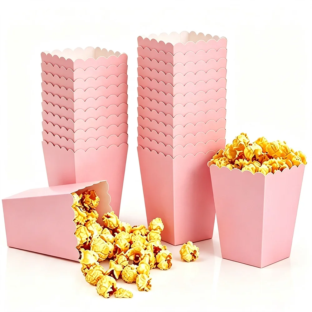 10-100Pcs Solid Color Popcorn Boxes Black Red White Blue Paper Snack Treat Box Disposable Candy Container Birthday Wedding Decor