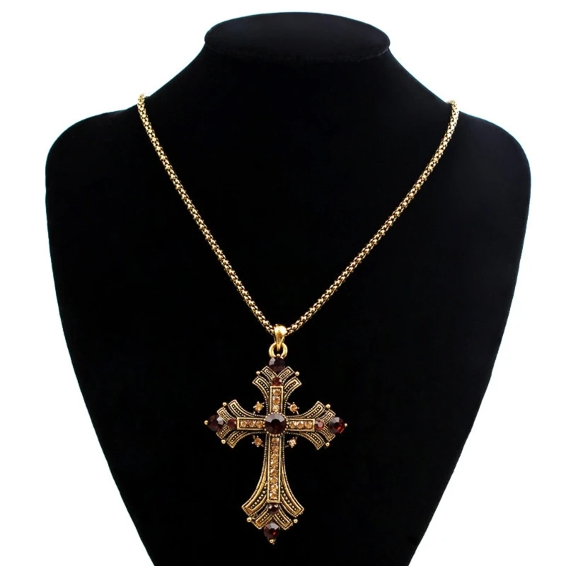 Vintage Baroque Christian Necklace For Women Man Silver Color With Crystals Gothic Crucifix Symbol Unisex Jewelry