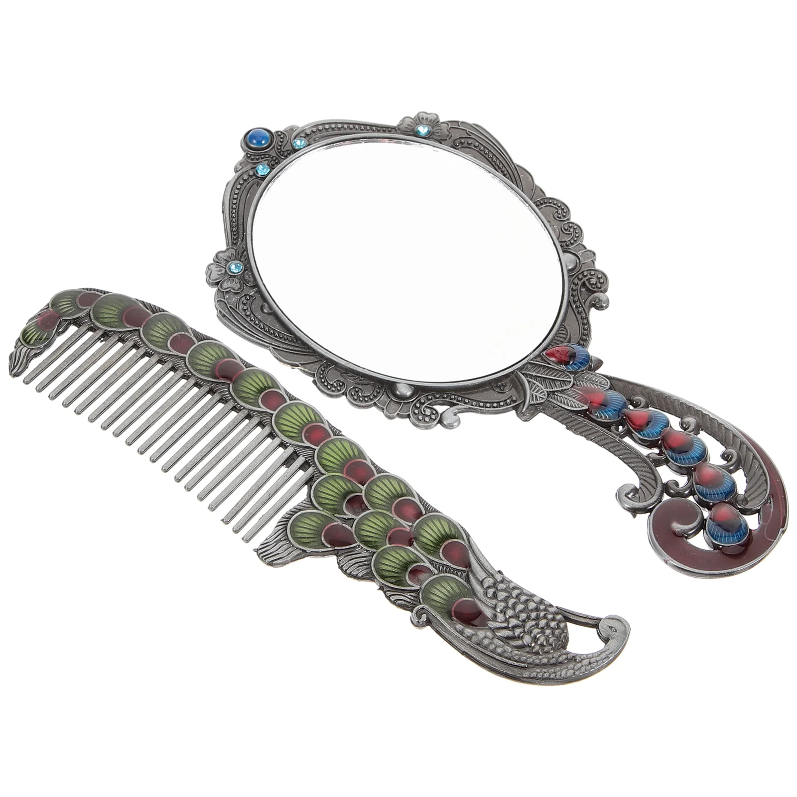 2 szt. Mini Zestaw Lusterko i Grzebień Vintage Retro Przenośny Kompakt do Makijażu dla Kobiet Ręczny Toaletnik Idealny na Podróże Opcja Prezentowa