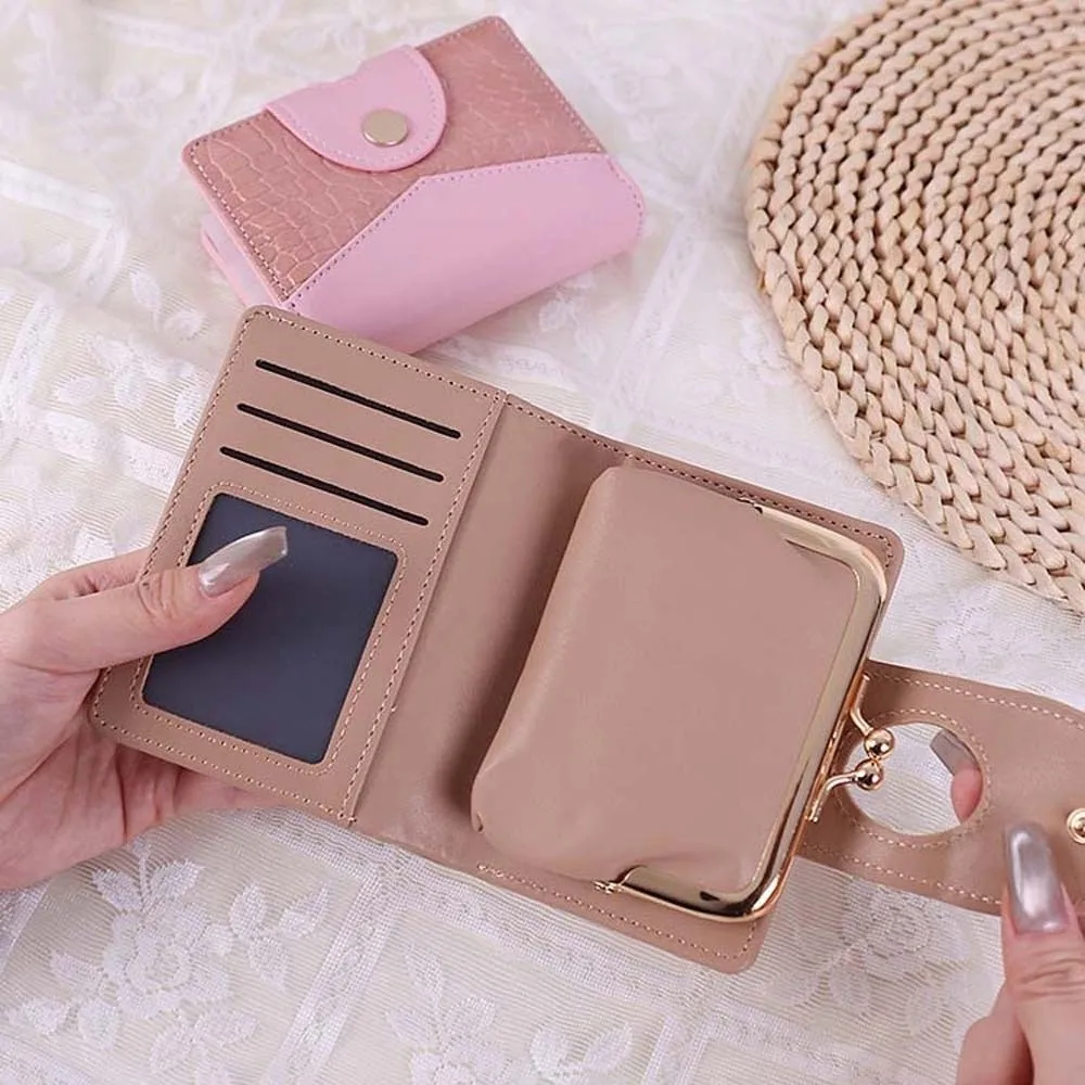 

Portable Detachable Kiss Lock Wallet Solid Color Polyester 2 In 1 Card Bag Anti-splash Water Multiple Card Leather Coin Purse