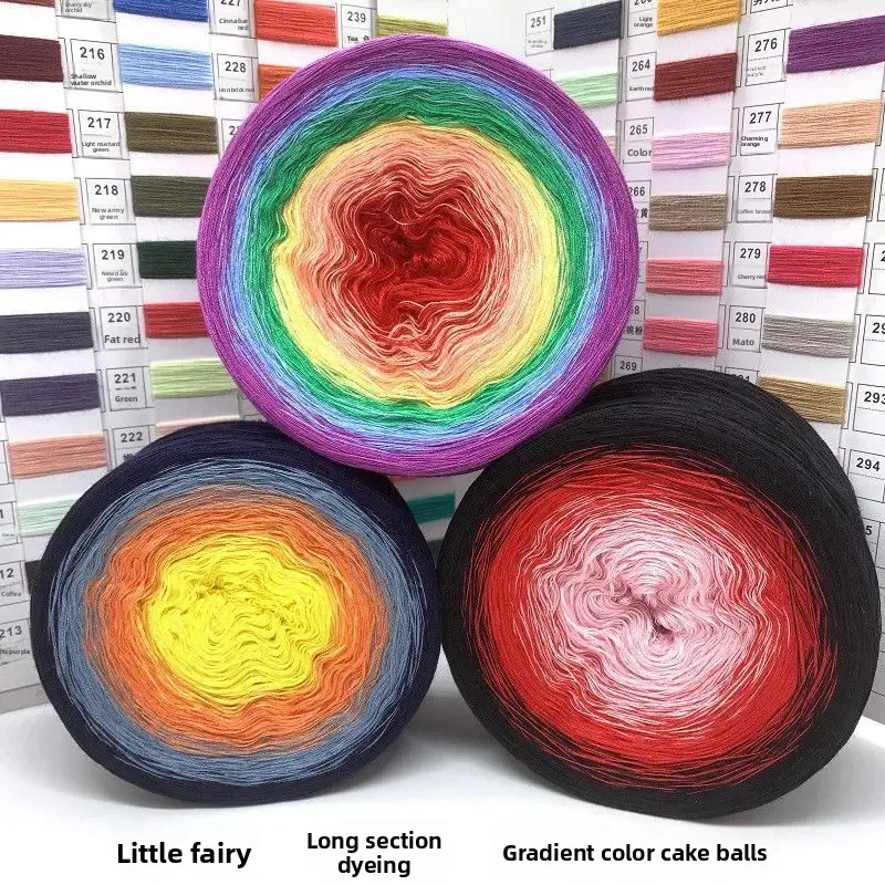 300g Segment Dyed Pure Cotton Yarn Gradient Cake Thread Lace Segment Dyed Thread Hand Weaving DIY Shawl Dresses Baby Sweaters