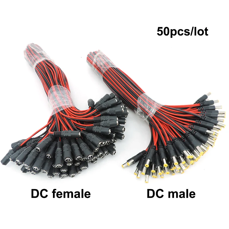 

50pcs 5.5x2.1 mm DC Male Female Plug DC Power Pigtail Cable Jack for CCTV Camera Connector Tail Extension 24V DC Wire t1