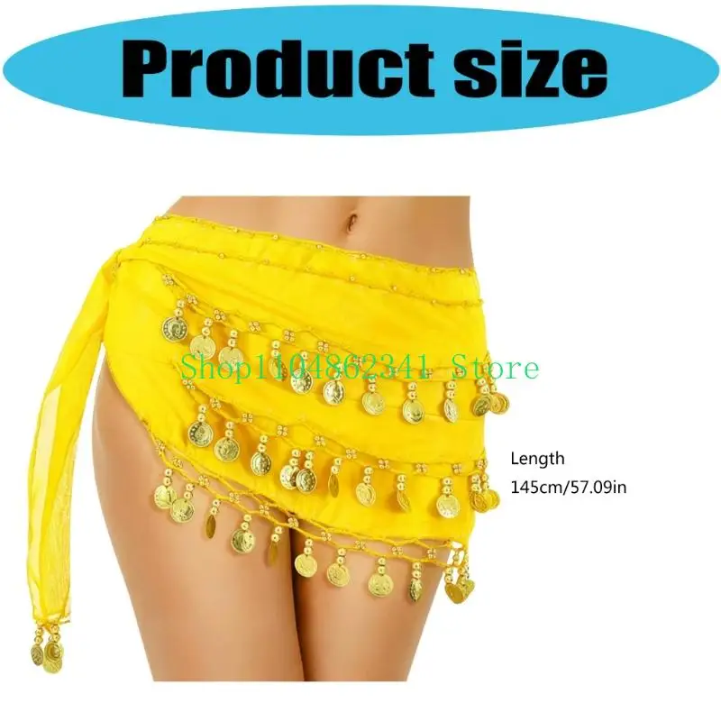 5asd 流れるシフォンベリーダンスウエストスカーフステージパフォーマンス用の金属コイン付き