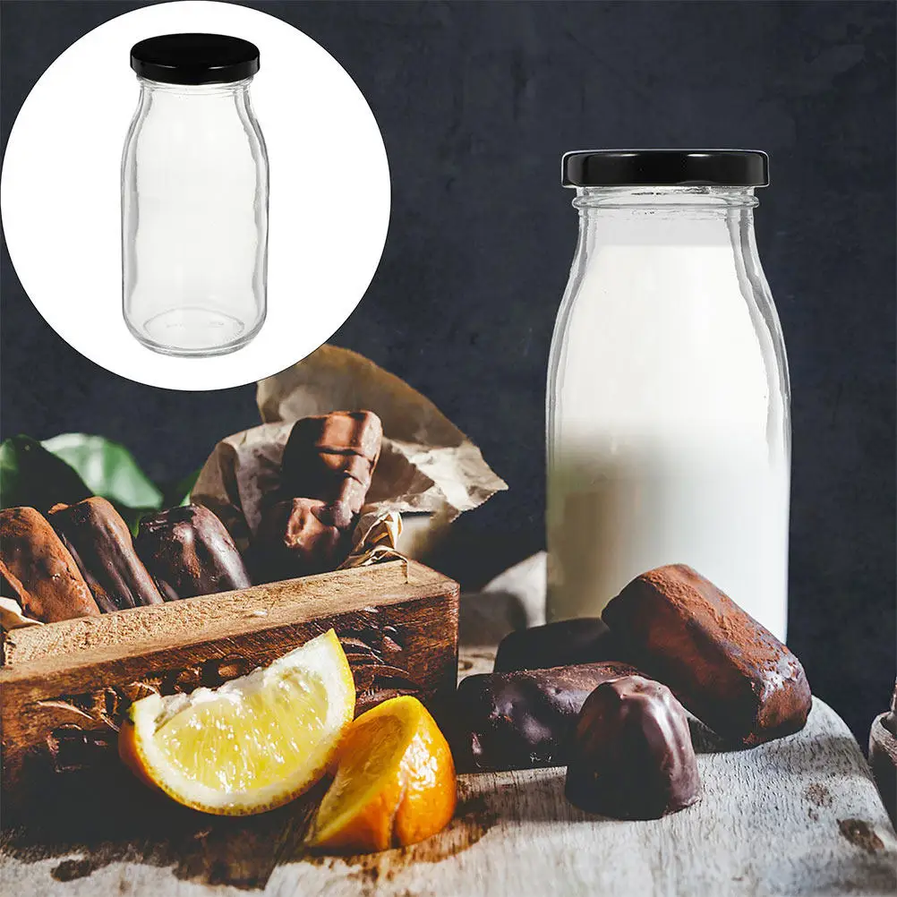 10Pcs Transparent Yogurt Bottles Sturdy Glass Milk Holder Sealed Iron Lid Portable Beverage Container Breakfast Pudding Holder