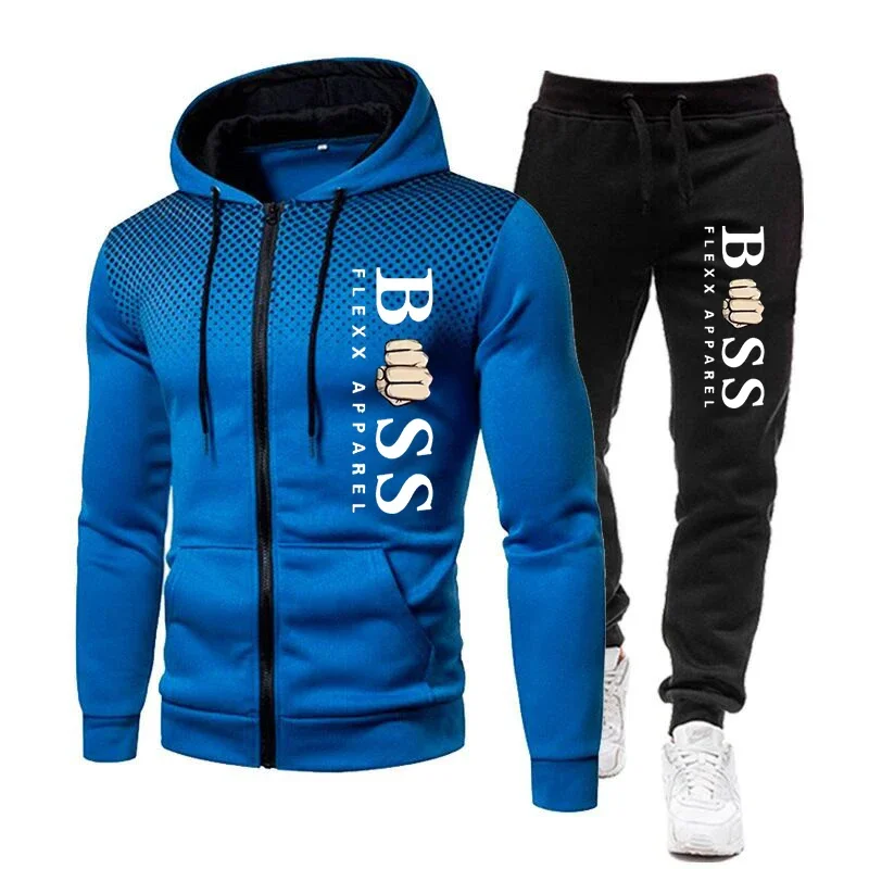 2024 New Fall Winter Zipper Fleece Men\'s Tracksuit Hoodies Pants Sweatshirts Two Piece Sets Suit Sportswear Brand Men Clothing