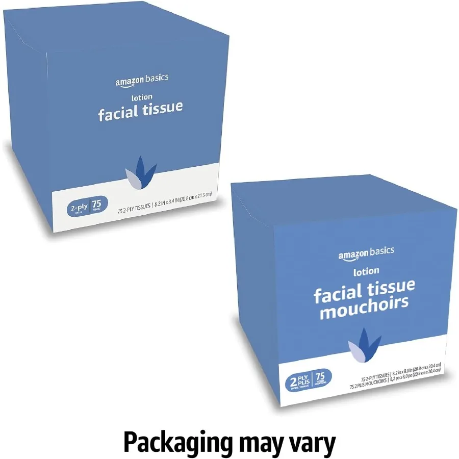 Lenços faciais macios de 2 camadas com loção hidratante para uso diário, ideais para escritório doméstico e viagens 1350 contagens em 18 pacotes de 75 C