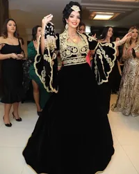 Traditional  Albanian Black Prom Occasion Dresses Long Sleeve Jacket Gold Lace Embroidery German Kosovo Evening Gown customsized