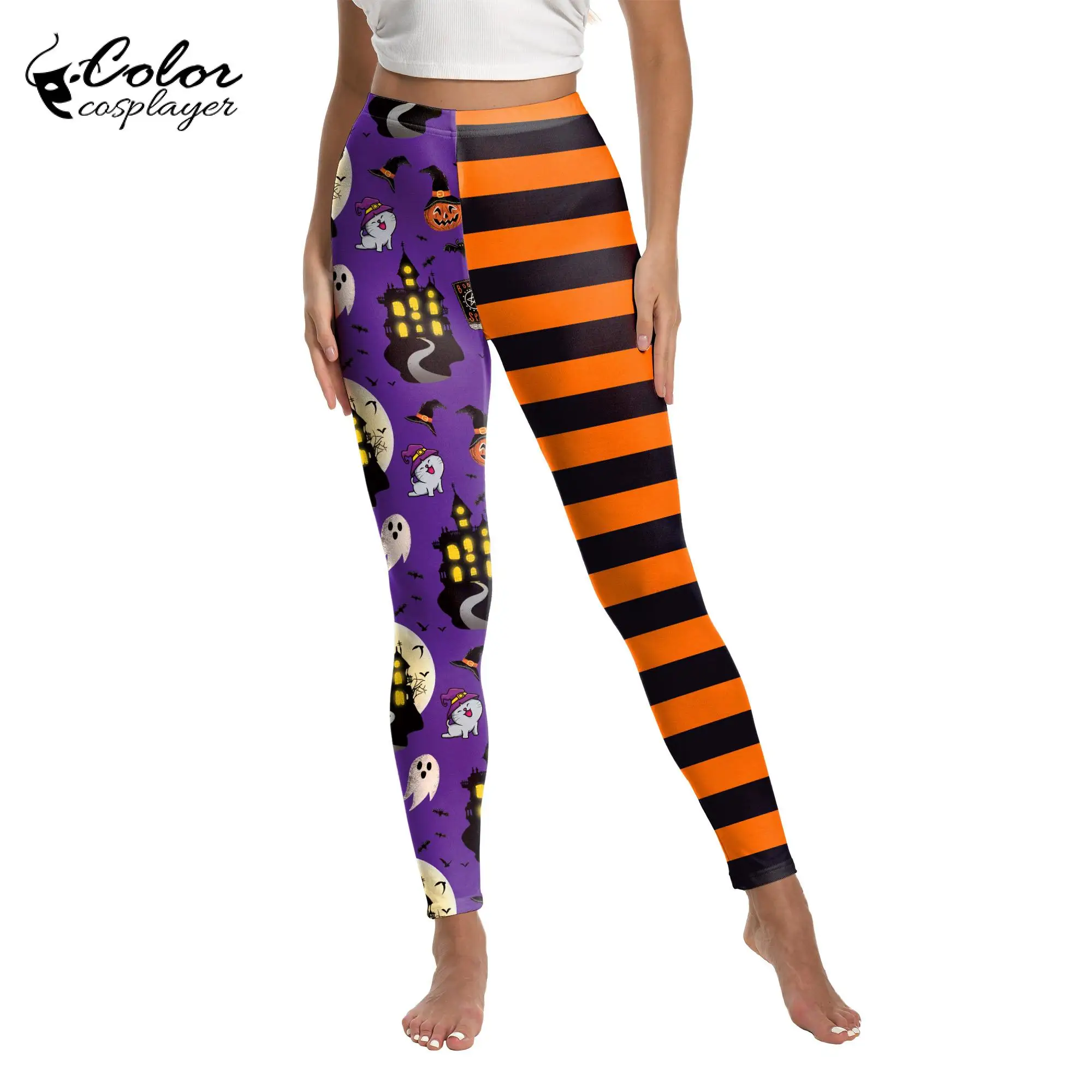 Colore Cosplayer Halloween Legging per le donne pantaloni festa strega pantaloni carnevale zucca modello Costume Cosplay adulto