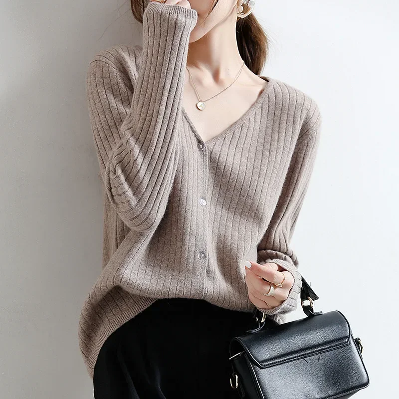 MRMT 2024 Brand New Women's Cardigan V neck Drawstring Thin Long Sleeve Knit Short Loose Outer Sweater