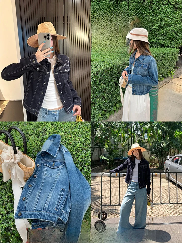 

Оригинальная джинсовая куртка Xzichic с отложным воротником, универсальная, весна 2025, для повседневной носки, свободный крой, стандартный размер