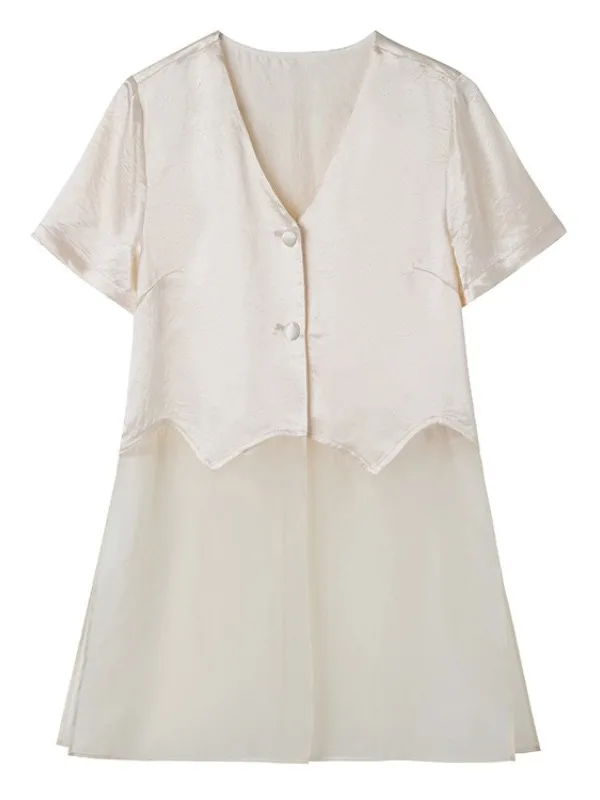 Women's ort Sve irt Luxury Sensation Summer Thin Sunscreen Middle Length Open Split Casual Faion V-ne Loose Fit