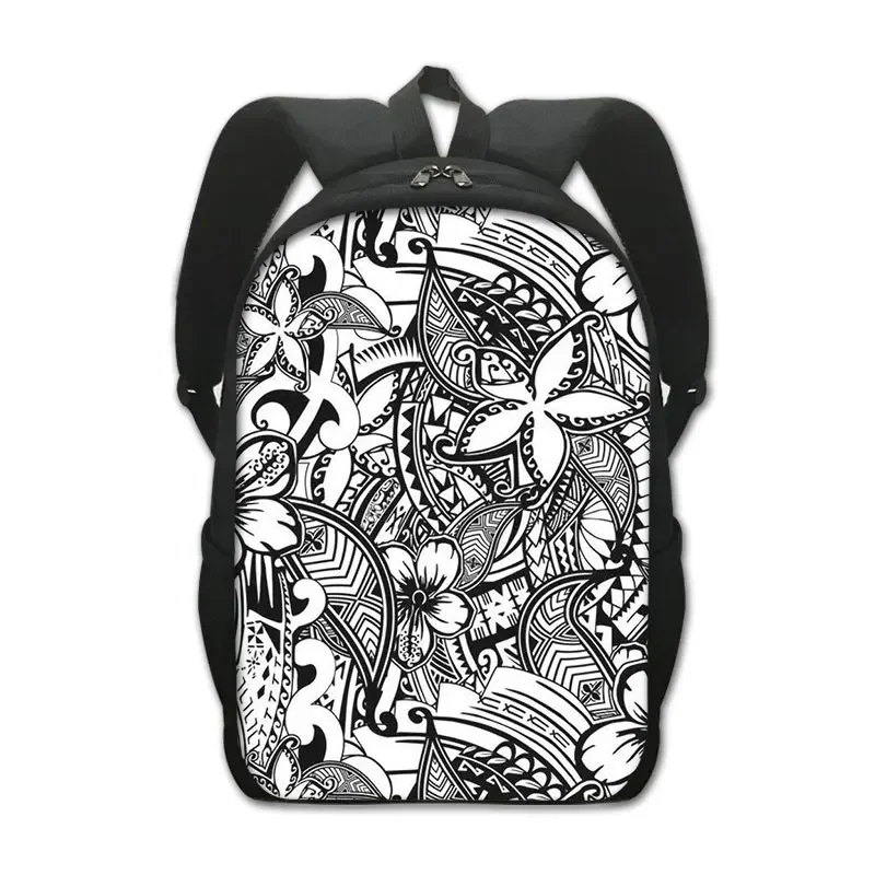 Polynesian Tribal Hibiscus Flower Backpack Exotic Floral School Bookbags Fashion Daypack for Work Travel Study Sport, 16 Inches