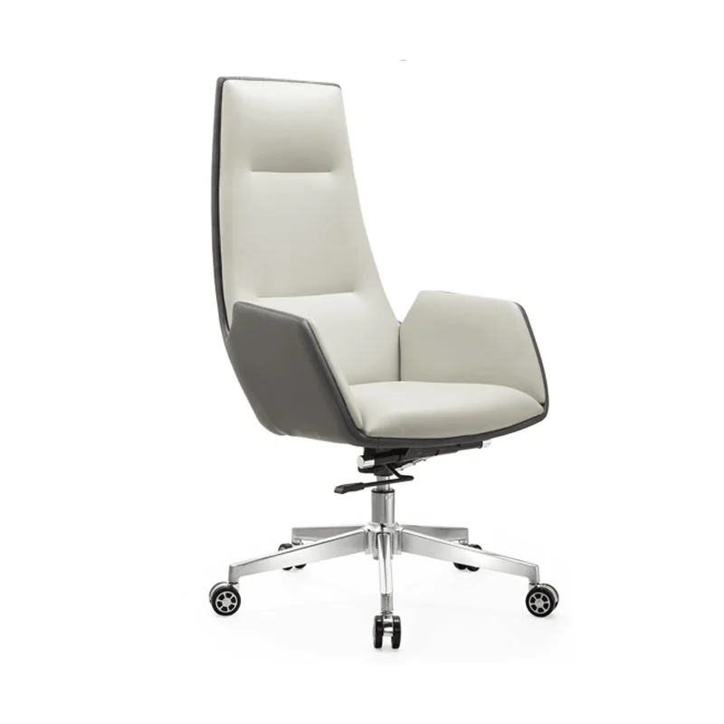 

High quality modern beige & grey leather with aluminum base office chair