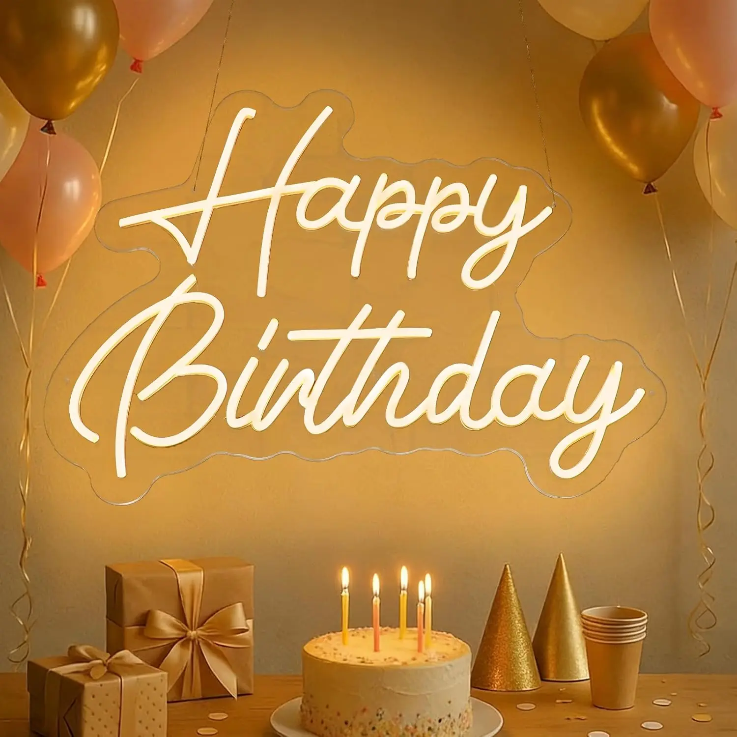 

Large Warm White LED Neon Sign, 22x16.9 Inch Dimmable Birthday Banner for Party Wall Decor